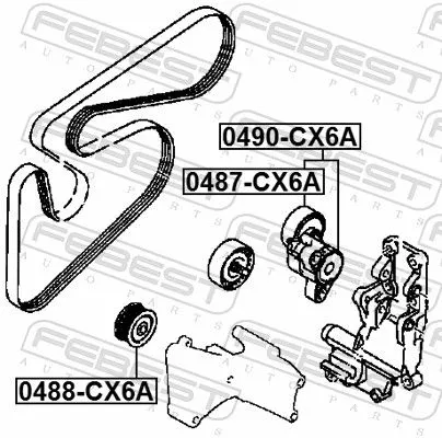 FEBEST Deflection/Guide Pulley, V-ribbed belt (0488-CX6A)