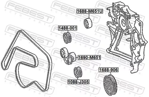 FEBEST Deflection/Guide Pulley, V-ribbed belt (1688-OM651U)