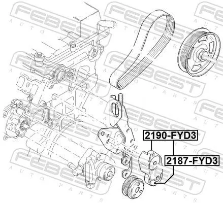 FEBEST Tensioner Pulley, V-ribbed belt (2187-FYD3)
