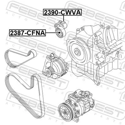 FEBEST Belt Tensioner, V-ribbed belt (2390-CWVA)