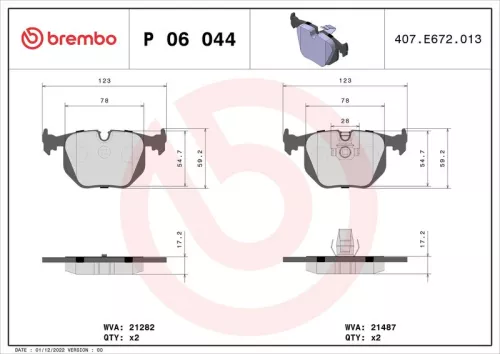 BREMBO Brake Pad Set, disc brake (P 06 044)