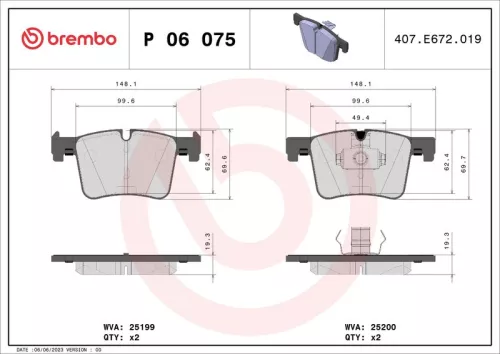 BREMBO Brake Pad Set, disc brake (P 06 075)