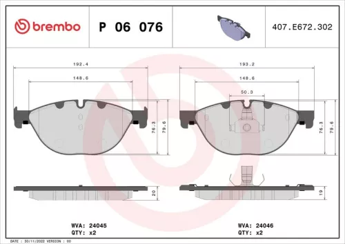 BREMBO Brake Pad Set, disc brake (P 06 076)
