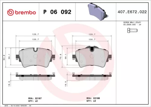 BREMBO Brake Pad Set, disc brake (P 06 092)