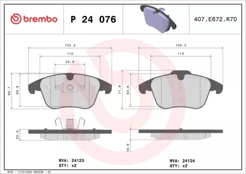 BREMBO Brake Pad Set, disc brake (P 24 076)