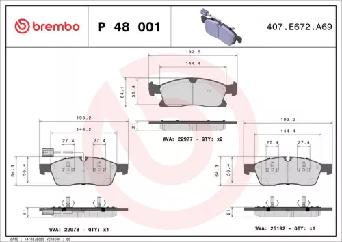 BREMBO Brake Pad Set, disc brake (P 48 001)