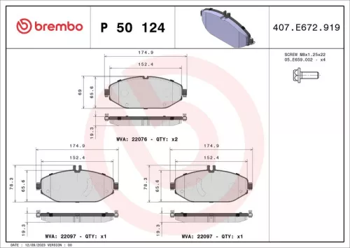 BREMBO Brake Pad Set, disc brake (P 50 124)