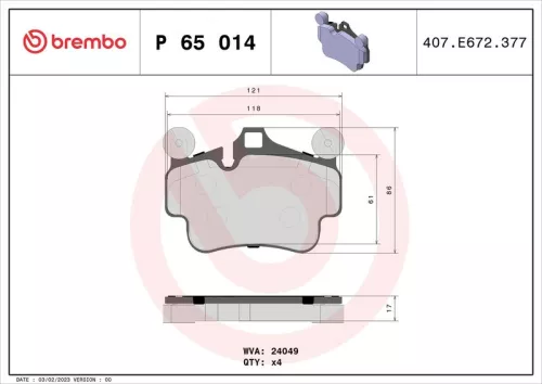 BREMBO Brake Pad Set, disc brake (P 65 014)