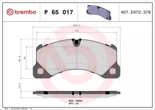 BREMBO Brake Pad Set, disc brake (P 65 017)