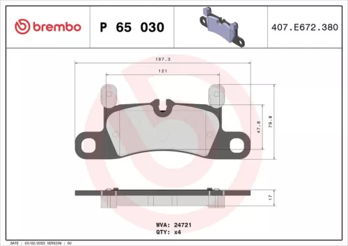 BREMBO Brake Pad Set, disc brake (P 65 030)