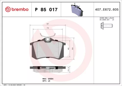 BREMBO Brake Pad Set, disc brake (P 85 017)