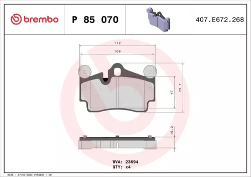 BREMBO Brake Pad Set, disc brake (P 85 070)