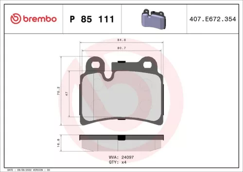 BREMBO Brake Pad Set, disc brake (P 85 111)