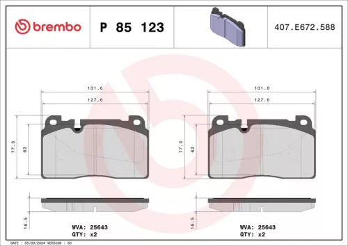 BREMBO Brake Pad Set, disc brake (P 85 123)