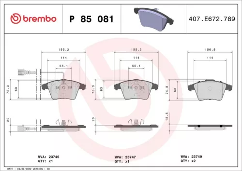 BREMBO Brake Pad Set, disc brake (P 85 081)