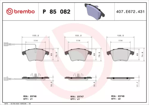 BREMBO Brake Pad Set, disc brake (P 85 082)