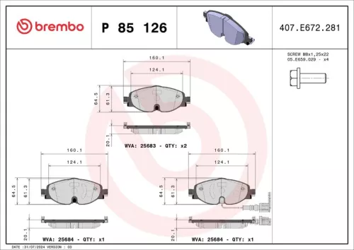 BREMBO Brake Pad Set, disc brake (P 85 126)