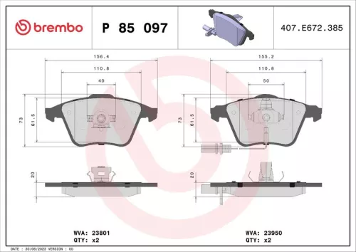 BREMBO Brake Pad Set, disc brake (P 85 097)