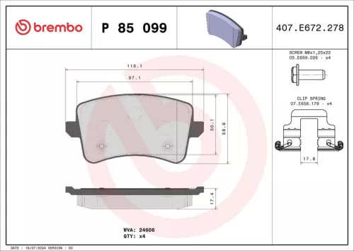 BREMBO Brake Pad Set, disc brake (P 85 099)