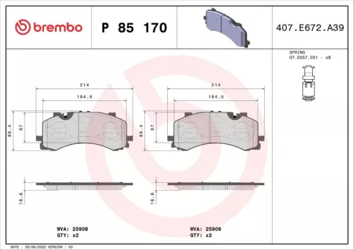 BREMBO Brake Pad Set, disc brake (P 85 170)