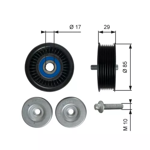 GATES Deflection/Guide Pulley, V-ribbed belt (T36765)