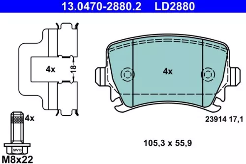 ATE Brake Pad Set, disc brake (13.0470-2880.2)