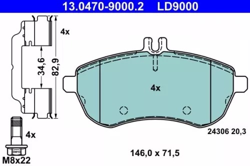 ATE Brake Pad Set, disc brake (13.0470-9000.2)