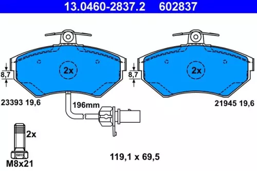 ATE Brake Pad Set, disc brake (13.0460-2837.2)