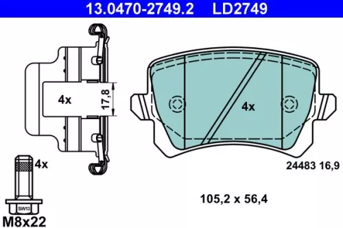 ATE Brake Pad Set, disc brake (13.0470-2749.2)