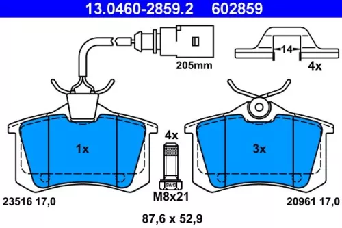 ATE Brake Pad Set, disc brake (13.0460-2859.2)