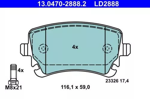 ATE Brake Pad Set, disc brake (13.0470-2888.2)