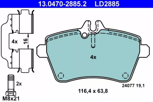ATE Brake Pad Set, disc brake (13.0470-2885.2)