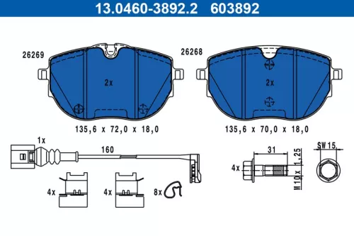 ATE Brake Pad Set, disc brake (13.0460-3892.2)