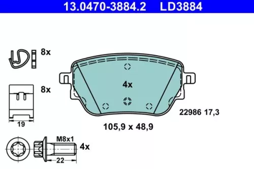 ATE Brake Pad Set, disc brake (13.0470-3884.2)