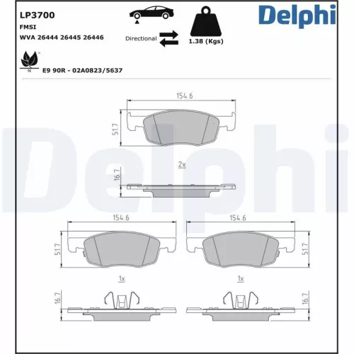 DELPHI Brake Pad Set, disc brake (LP3700)
