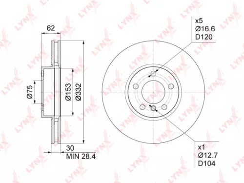 LYNXAUTO Brake disc, front (332x30) (BN-1006)
