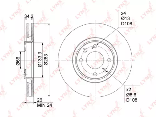 LYNXAUTO Brake disc, front (283x26) (BN-1015)