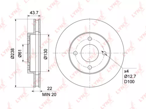 LYNXAUTO Brake disc, front (238x22) (BN-1109)