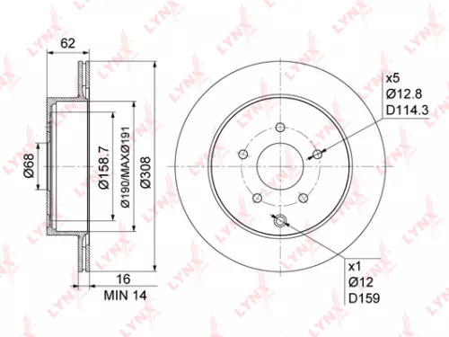 LYNXAUTO Brake disc, rear (308x16) (BN-1116)