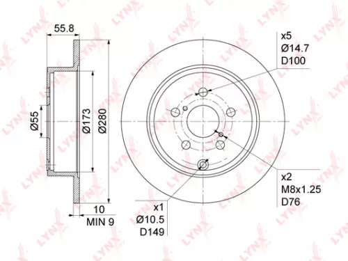 LYNXAUTO Brake disc, rear (280x10) (BN-1142)