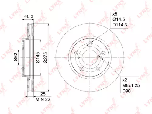 LYNXAUTO Brake disc, front (275x25) (BN-1157)