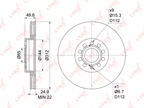 LYNXAUTO Brake disc, front (312x25) (BN-1202)