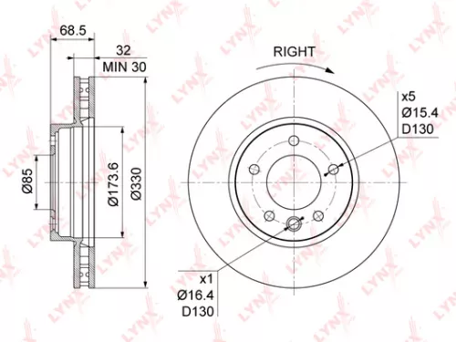 LYNXAUTO Brake disc, front, right (330x32) (BN-1212R)