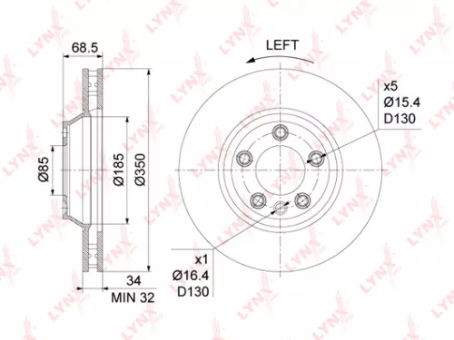 LYNXAUTO Brake disc, front, left (350x34) (BN-1213L)
