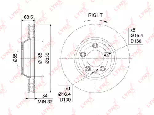 LYNXAUTO Brake disc, front, right (350x34) (BN-1213R)